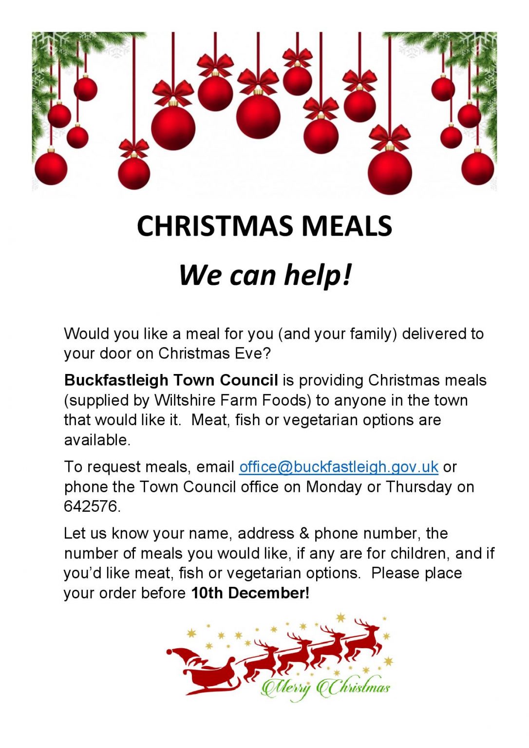 Free Christmas Meals Delivered Buckfastleigh Town Council